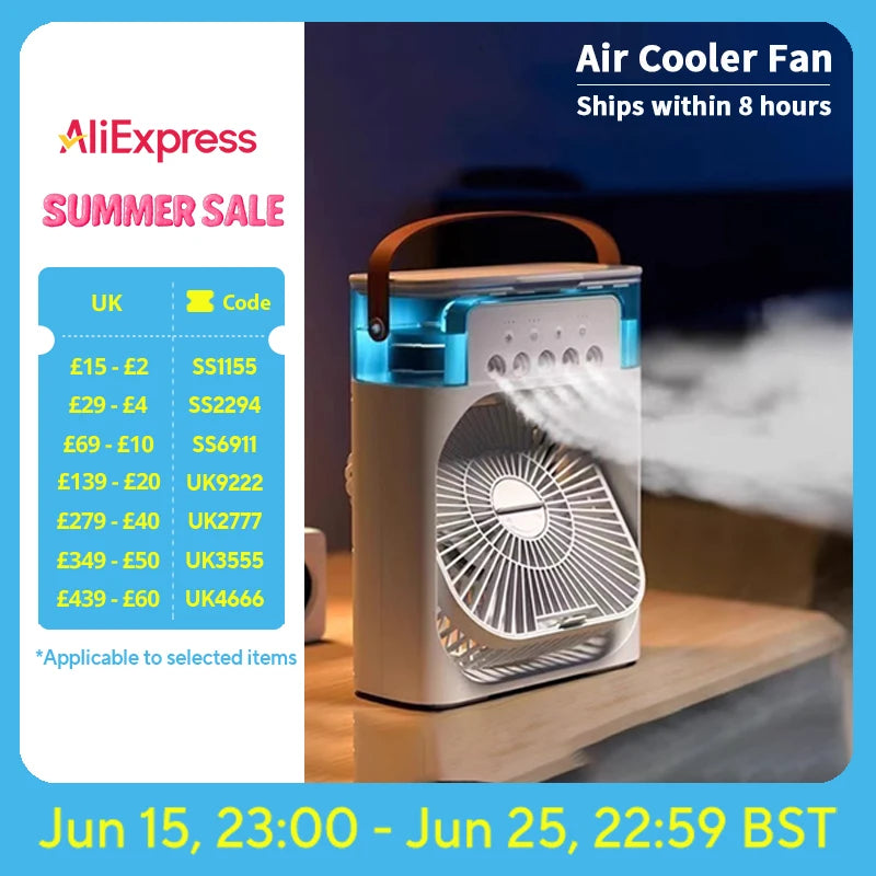 New 3 in 1 Fan Air Conditioner Household Mini Air Cooler LED Night Light Portable Humidifier Air Adjustment Fan Office Home Fan