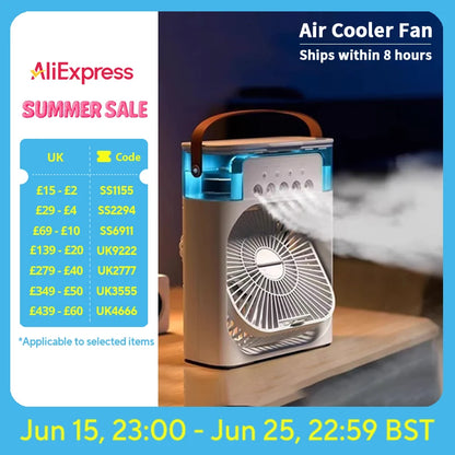 New 3 in 1 Fan Air Conditioner Household Mini Air Cooler LED Night Light Portable Humidifier Air Adjustment Fan Office Home Fan