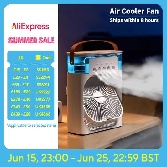 New 3 in 1 Fan Air Conditioner Household Mini Air Cooler LED Night Light Portable Humidifier Air Adjustment Fan Office Home Fan